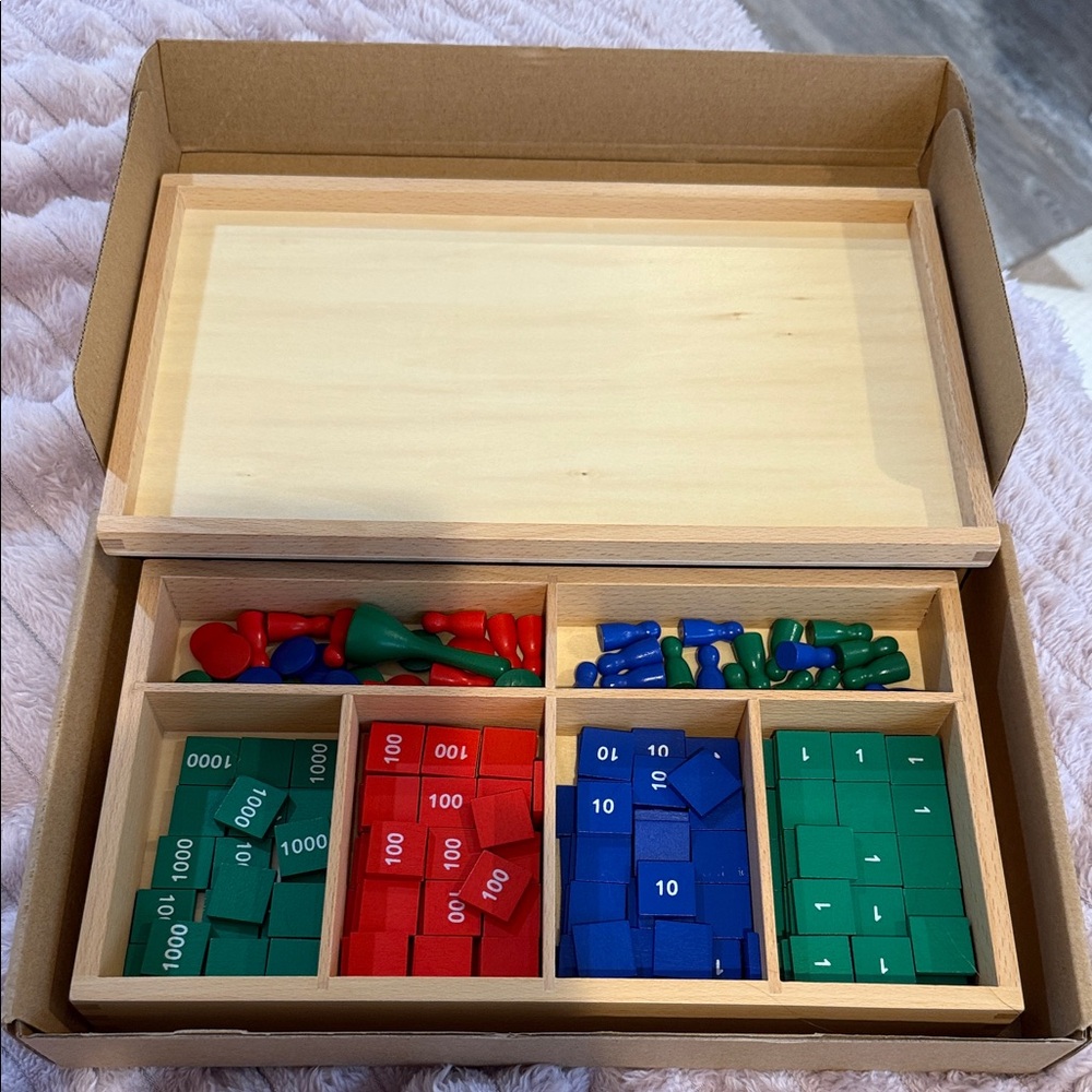 Wooden Math Learning Set with Red, Green, and Blue Pieces / Montessori StampGame